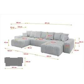 altdecor Ecksofa Cord 6-Sitzer Grau