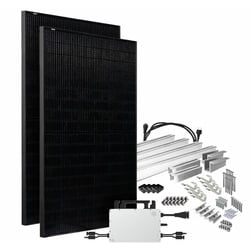 Offgridtec® Solar-Direct 860W HMS-800W-2T Balkonkraftwerk Bifazial Full Black Schukosteckdose - 15m - Montageset Biberschwanz