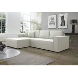 Fun Möbel Ecksofa Schlafsofa Sofa CONOR PREMIUM Kunstleder Soft Weiß Ottomane Links - Weiß