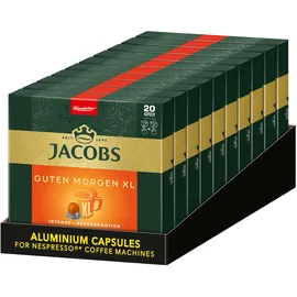 Jacobs Kaffeekapseln Guten Morgen XL Intense - 200 Nespresso kompatible Kapseln, 10er Pack (10 x 20 Getränke)