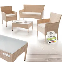 Juskys Fort Myers Polyrattan Gartenmöbel-Set Creme/Sand