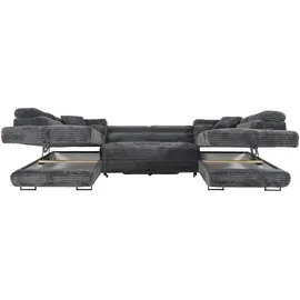 m-punkt Eckcouch Cord U-Form mit Bettkasten 5-Sitzer Grau
