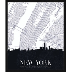 ANY IMAGE Digitaldruck »Stadtplan New York«, Rahmen: Buchenholz, Schwarz