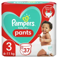 Pampers Baby-Dry Pants 3, 37 Höschenwindeln, Einfaches An- und Ausziehen, Zuverlässige Pampers Trockenheit, 6kg - 11kg