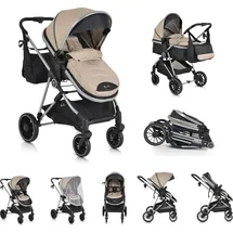 Moni Kombikinderwagen 2 in 1 Kali 22 kg umbaubar, Korb, Getränkehalter, Tasche beige