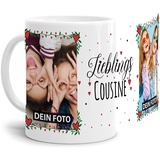 Tasse - Lieblings-Cousine - zum selbst Gestalten mit zwei Fotos - Fototasse für die Cousine - Keramik, Weiß, 300 ml