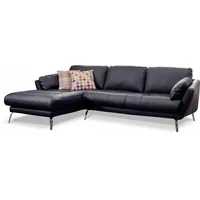 Ecksofa W.SCHILLIG "softy" Sofas Gr. B/H/T: 265cm x 79cm x 168cm, Longlife Xtra-Leder Z59, Recamiere rechts, schwarz (schwarz z59) mit dekorativer Heftung im Sitz, Füße Chrom glänzend