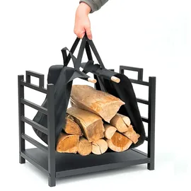 DanDiBo Ambiente Kaminholzregal Innen Metall 45 cm mit Tragetasche Schwarz