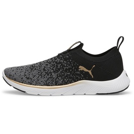 Puma Softride Remi Slip-On Knit Wn'S Road Running Shoes, Puma Black-Puma Gold-Cool Dark Gray, 38.5 EU