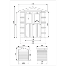 TIMBELA Holz-Gartenhaus M343C+M343G 3,53 m2 mit kleinen Fenstern und Boden