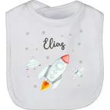 Baby Lätzchen - Weltall - Rakete mit Name personalisiert I Flugrakete I Raumfahrt I Weltraum I Astronaut Geschenk - Unisize - Weiß - planeten raketen nasa space ship astronauten universum - Einheitsgröße