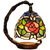 Yjmgrowing Retro Tiffany Stil Glasmalerei Blume Kleine Glocke Tischlampe Mit Metallfuß Für Schlafzimmer Nacht Kunst Beleuchtung, E12(Lampen Nicht enthalten)