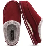 KuaiLu Hausschuhe Herren Memory-Schaum aus Warme Bequeme Plüsch Futter Männer Clog Pantoffeln Handgemachte Stitch Suede Slip-On Kuschelschuhe mit Komfort stützend Drinnen Draussen Rot Größe 48 - 48 EU