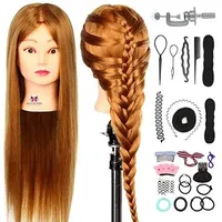 Neverland 26 Zoll 50% Echthaar Frisierkopf Trainingsköpfe für Friseure Übungskopf Friseurkopf Friseursalon Puppenkopf Friseur Mannequin kopf mit Tischhalter + Haar Styling Braid Set