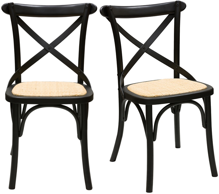 Chaises bistrot en bois noir et cannage en rotin (lot de 2) MARCEL