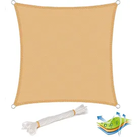 Woltu Sonnensegel Quadratisch HDPE 400 x 400 cm Sand