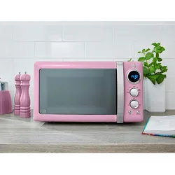 Swan SM22030LPNEU Retro Digitale Mikrowelle 20L, 5 Leistungsstufen, Auftauen, Timer, Rosa, 800 W