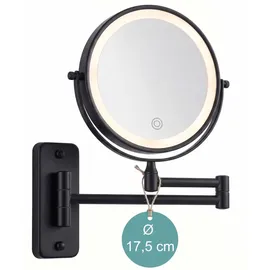 Relaxdays Kosmetikspiegel mit LED-Beleuchtung, 10-fach, 360° drehbar, Ø 17,5 cm, Metall, Akku mit USB, schwarz