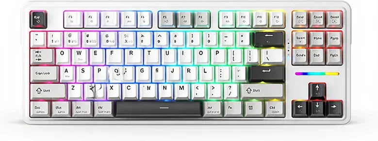 Machenike KG87 mechanische 80%-Tri-Mode-Tastatur, US-QWERTY-Layout, Gasket-Mount, Silber-Switch, Weiß