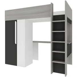 vente-unique Hochbett Nicolas 90 x 200 cm Holz weiß anthrazitgrau