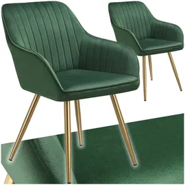 Tectake tectake® Esszimmerstuhl, gepolstert, in Samtoptik, gesteppt, schlanke, goldene Stahlbeine, 58 x 62 x 82 cm