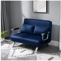 Homcom 3 in 1 Schlafsofa 185x105cm Schlafcouch mit 5-stufig Verstellbarer Rückenlehne, Wurfkissen, 2 Sitzer Sofa mit Schlaffunktion, Samtoptik, Chaiselounge für Wohnzimmer, Schlafzimmer, Blau