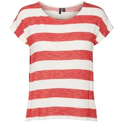 Vero Moda Damen T-Shirt VMWIDE STRIPE S/L Goji Berry Snow White M