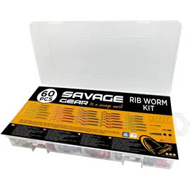 Savage Gear Rib Worm Kit - Naturgetreue Rippenwürmer für Bass, Barsch & Zander - Ideal für Carolina & Texas Rigging - Inklusive Gewichte, Haken & Perlen für Süß- & Salzwasserfischen Assorted Varied