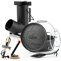 CampFeuer 6-teiliges Set mit Dutch Oven, Feuerstahl, Zunder und Raketenofen