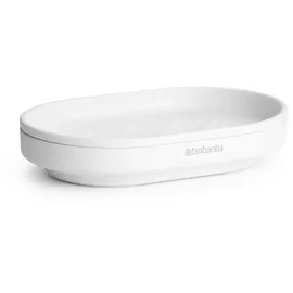 Brabantia - Mindset Seifenschale - rutschfest Boden - Rippen Halten die Seife Schön Trocken - Ablösbare Innenschale - Korrosionsbeständiges Metall - Fresh White - 12 x 8 cm