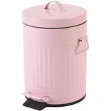 Badezimmer Mülleimer mit Deckel, kleine rosa Mülleimer Papierkorb für zu Hause Schlafzimmer mit Deckel, runder Mülleimer Soft Close, Retro Vintage Müll Metalldosen, 5 Liter, glänzend rosa