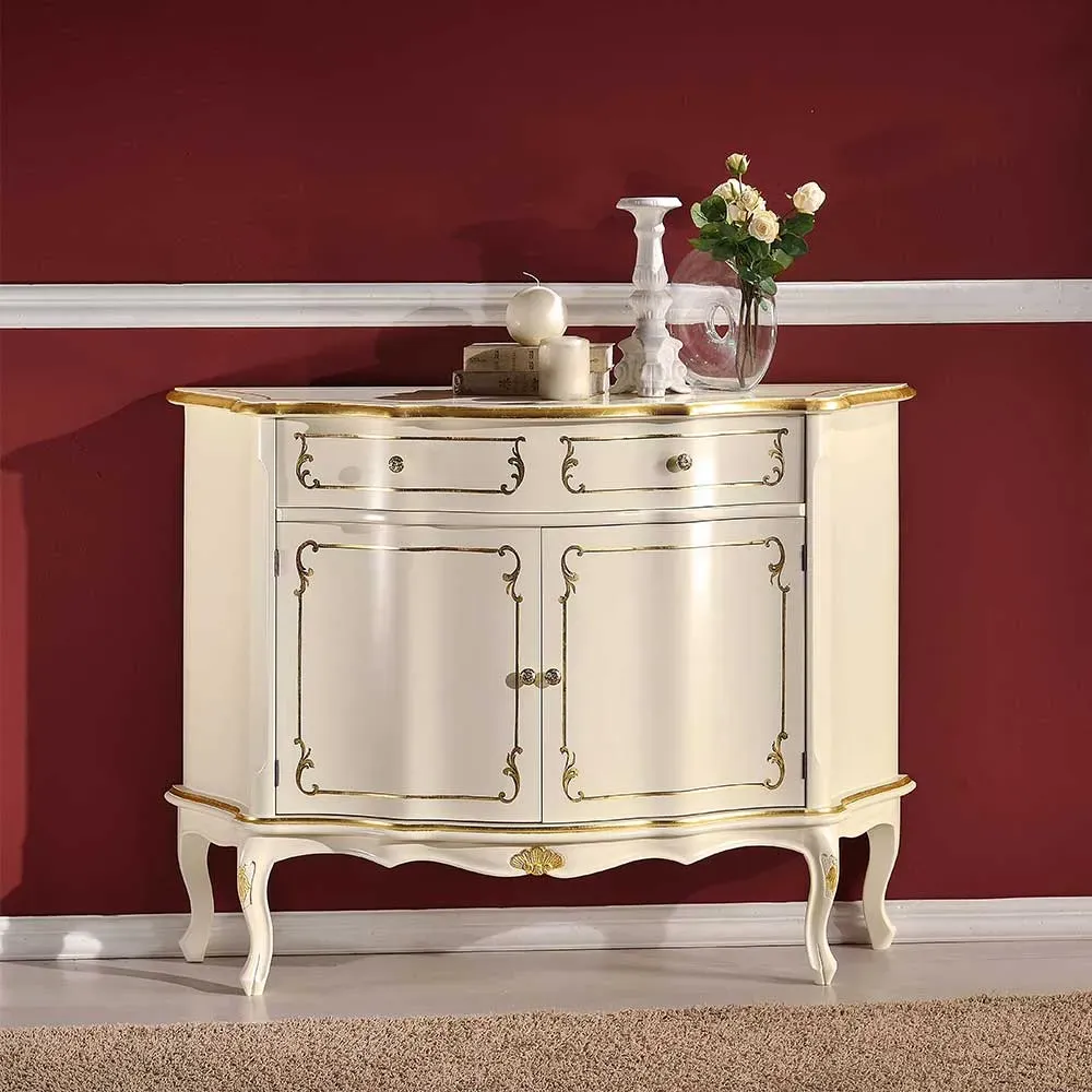 Barock Kommode in Weiß und Goldfarben verziert 45 cm tief