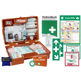 HM Arbeitsmedizin Erste-Hilfe-Koffer M2 für Betriebe nach aktueller DIN/EN 13157 -Komplettpaket- von HM-Arbeitsmedizin mit Beatmungshilfe, Verbandbuch & Hygiene-Ausstattung + Aushang + Folienaufkleber