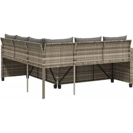 vidaXL Gartensofa in L-Form mit Tisch und Kissen Grau Poly Rattan