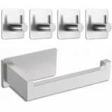 Toilettenpapierhalter Ohne Bohren, Klopapierhalter Ohne Bohren, Selbstklebend Toilettenpapierrollenhalter Edelstahl mit 4 Stück Handtuchhaken,Toilet Paper Holder für Bad und Küche(Silber)