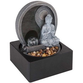 ETC Shop LED Tischbrunnen Wohnzimmer Zierbrunnen Dekoleuchte Asia Zimmerbrunnen Wasserspiel, mit 1,5m Kabel und Pumpe Buddha Design, anthrazit grau, 4x 0,13W LED 3000K 3W Pumpe, L x B x H 18 x 18 x 24 cm