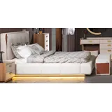 JVmoebel Beige Schlafzimmer Set Bett Nachttische Bank, aus Holz Textil