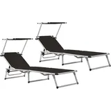 2er Set Campingliege Gartenliege Strandliege Klappliege Sonnenliege Dach Schwarz