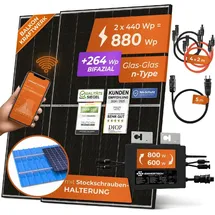 solarway Solarway® Balkonkraftwerk 800W komplett Steckdose - neuester 800 Watt Wechselrichter - Solaranlage Steckerfertig WIFI Komplettset Photovoltaik Anlage