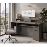 OTTO home Schreibtisch OTTO HOME "Peoria Computertisch mit Monitoraufsatz & Towerfach, viel Stauraum", graphit, graphit, graphit, B:160cm H:91cm T:70cm, Tische, Schreibtisch, Büroschreibtisch, Gamingtisch mit Schublade, modern, Breite 160 cm