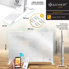 Kesser KESSER® Infrarotheizung Spiegelheizung Energiesparend 2in1 Standgerät & Wandmontage Elektroheizung mit Erkennung Offener Fenster + Fernbedienung & App-Steuerung Thermostat Infrarot Heizpaneel