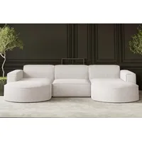 Kaiser Möbel - Ecksofa mit Wohnlandschaft, Sofa U-Form, Polstersofa, Bequemes Couch mit Ottomanen für Wohnzimmer, Relaxsofa, Bigsofa, Lounge-Set U Form, Verita Stoff, Modena U Studio, Ecru