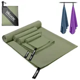 Vikcvcsc Mikrofaser Handtuch 4er Set-180x80cm Microfaser Badetuch Groß+2er 80x40cm Sporthandtuch+40x30cm Handtücher, Reisehandtuch Schnelltrocknend für Fitness Strand-Microfaser Handtücher Armeegrün