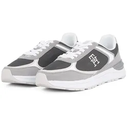 Keilsneaker TOMMY HILFIGER "CASUAL FASHION RUNNER MIX", Damen, Gr. 38, grau (grau kombiniert), Textil, Leder, Lederimitat, sportlich, Schuhe Sneaker, Freitzeitschuh, Halbschuh, Schnürschuh im Kontrast-Look