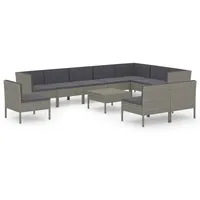 vidaXL 11-tlg Garten-Lounge-Set mit Auflagen Poly Rattan Grau