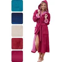 Morgenstern Bademantel Damen I Kapuze I Lang I Frottee I Velours I Luxus I Größe XL I Fuchsia I 48 50 - XL