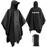 Xrkuu Regenponcho für Erwachsene, Wasserdicht Regenponcho Damen Herren, 3-in-1 Multifunktion Regen Poncho Wiederverwendbarer Regenmantel Regencape mit Reflektorstreifen für Wandern und Reisen, Schwarz - Einheitsgröße