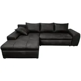 luma-home Vintage Ecksofa Schlafsofa Eckcouch L-Sofa mit Ottomane u. Bettkasten in Schwarz & Schwarz