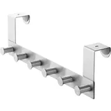 SOTOOLS Türgarderobe CLOTHORACK Edelstahl gebürstet 6 Haken 380x110 mm ohne Bohren Türhaken für Flur & Bad für Türen ohne Falz