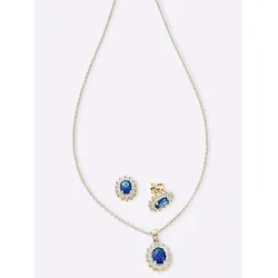 Ketten-Set LADY, silber (silber vergoldet 925), Halsketten, Damen, Glas-Silber 925 (Sterlingsilber), Glas, Silber 925 (Sterlingsilber)